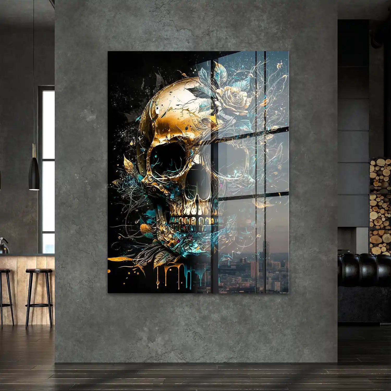 Totenkopf Gold Style Acrylglasbild INGALERIE