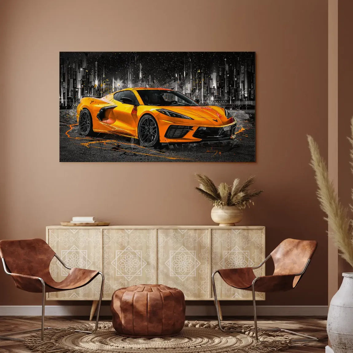 Corvette C8 Abstrak Orange Style Aludibond Bild INGALERIE