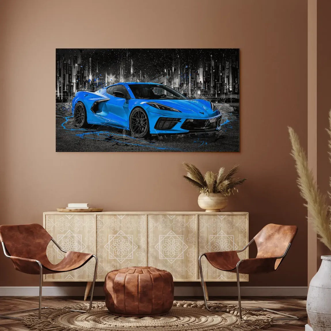 Corvette C8 Abstrak Blue Style Aludibond Bild INGALERIE