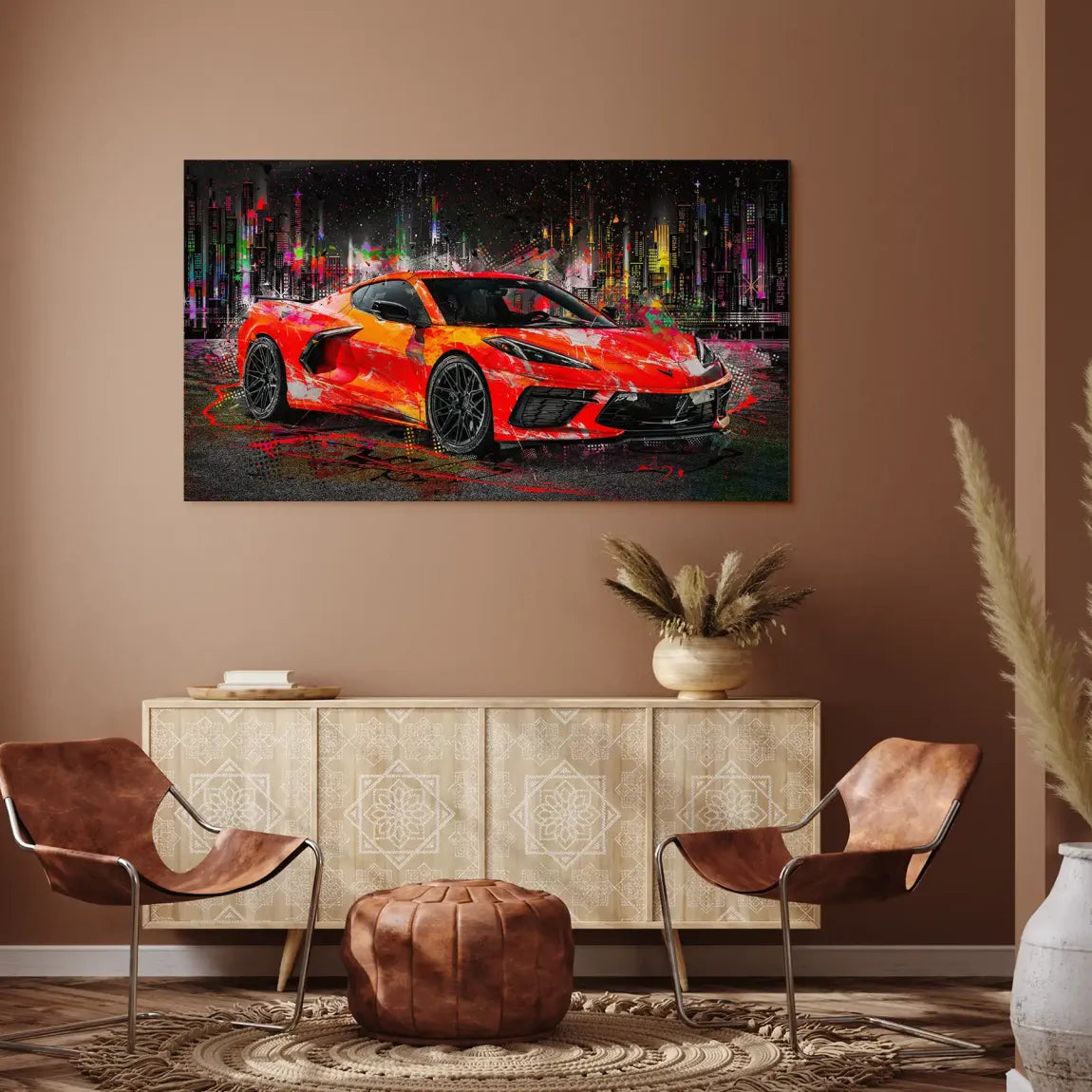 Corvette C8 Abstrak Red Style Aludibond Bild INGALERIE