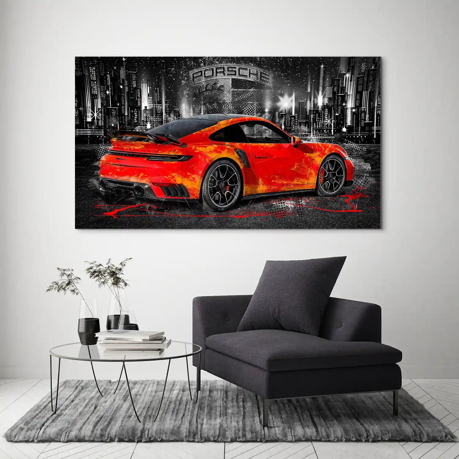 Porsche 911 Turbo Abstrakt Orange Aludibond Bild INGALERIE