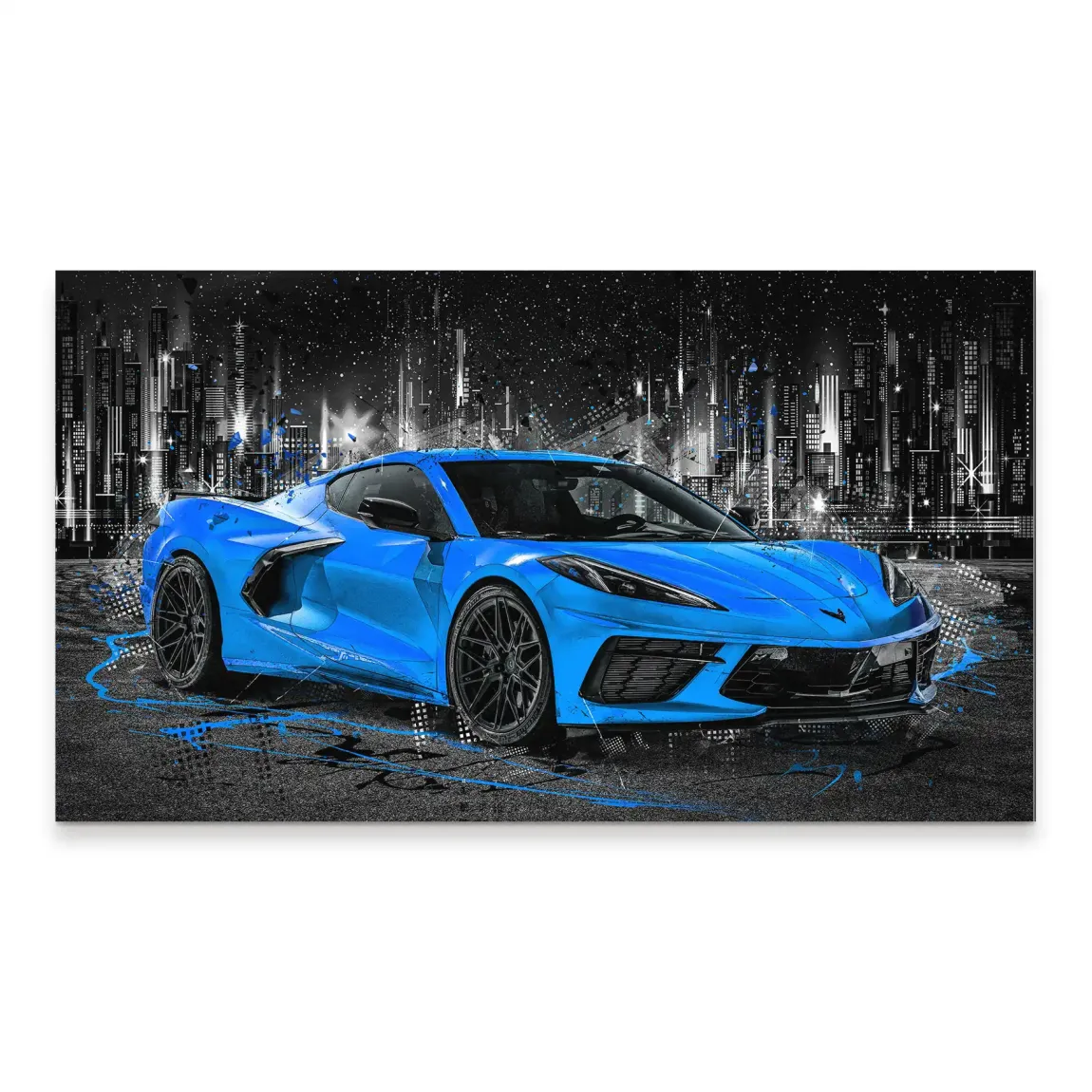 Corvette C8 Abstrak Blue Style Aludibond Bild INGALERIE