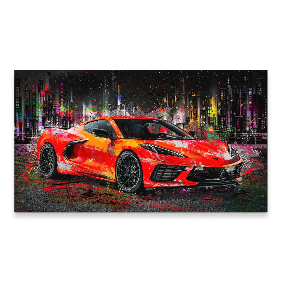 Corvette C8 Abstrak Red Style Aludibond Bild INGALERIE