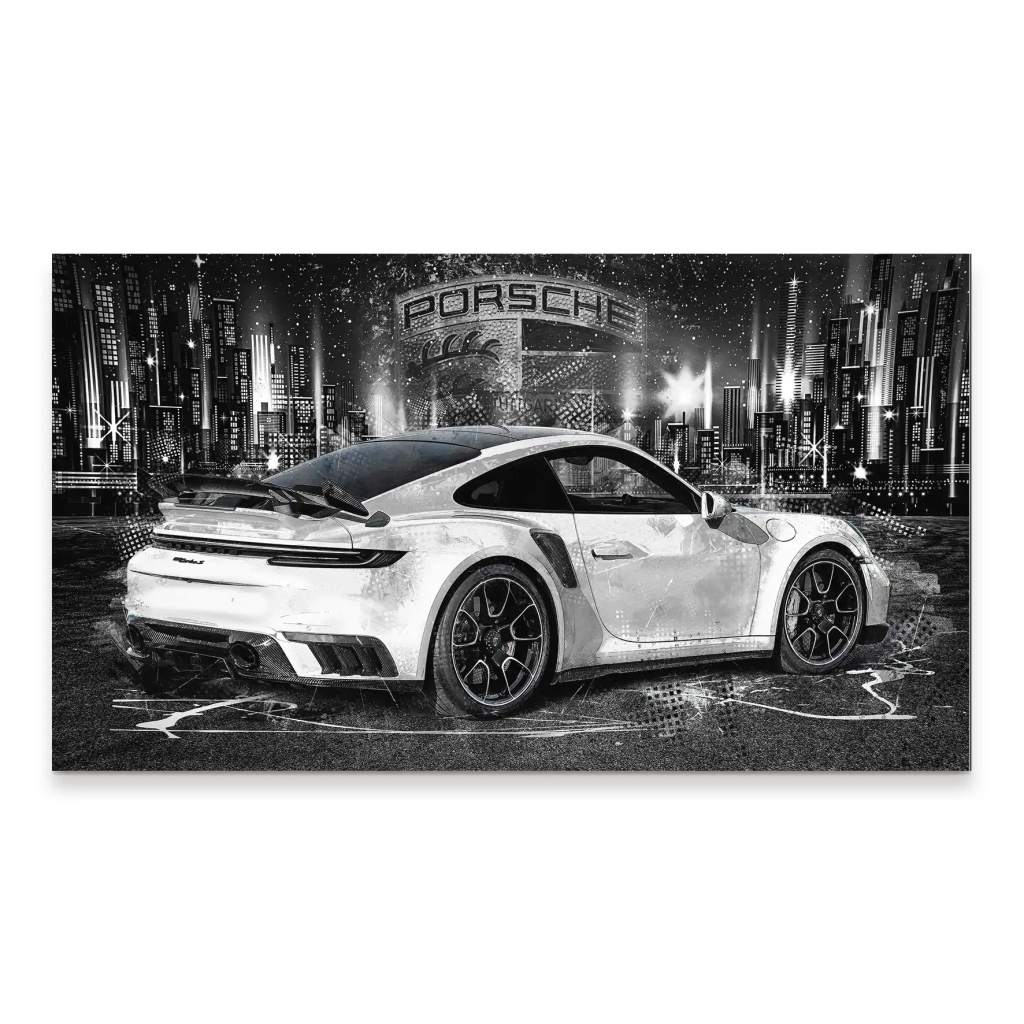 Porsche 911 Turbo Abstrakt White Aludibond Bild INGALERIE