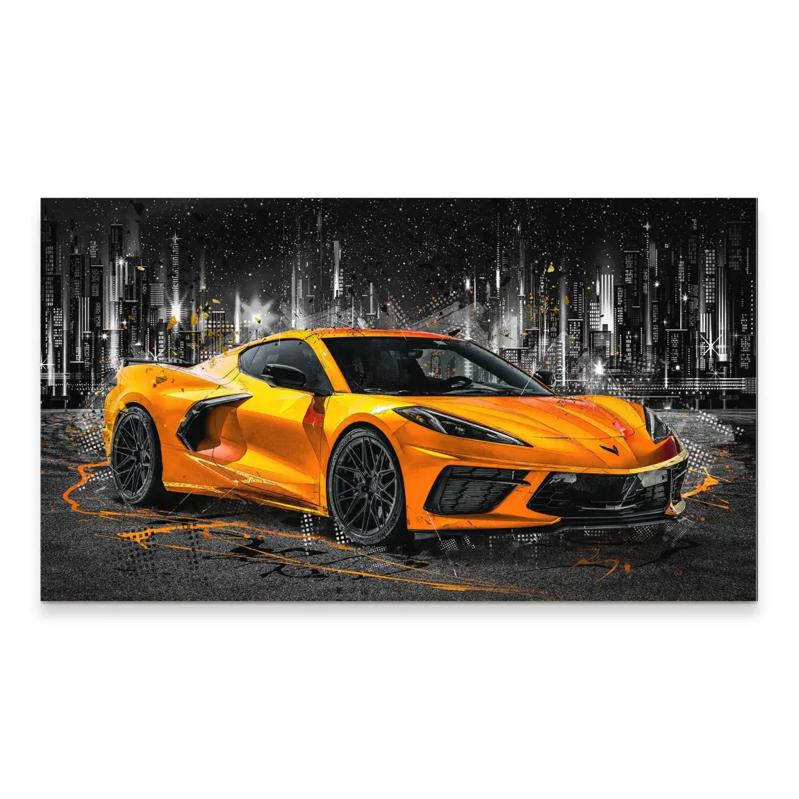 Corvette C8 Abstrak Orange Style Aludibond Bild INGALERIE