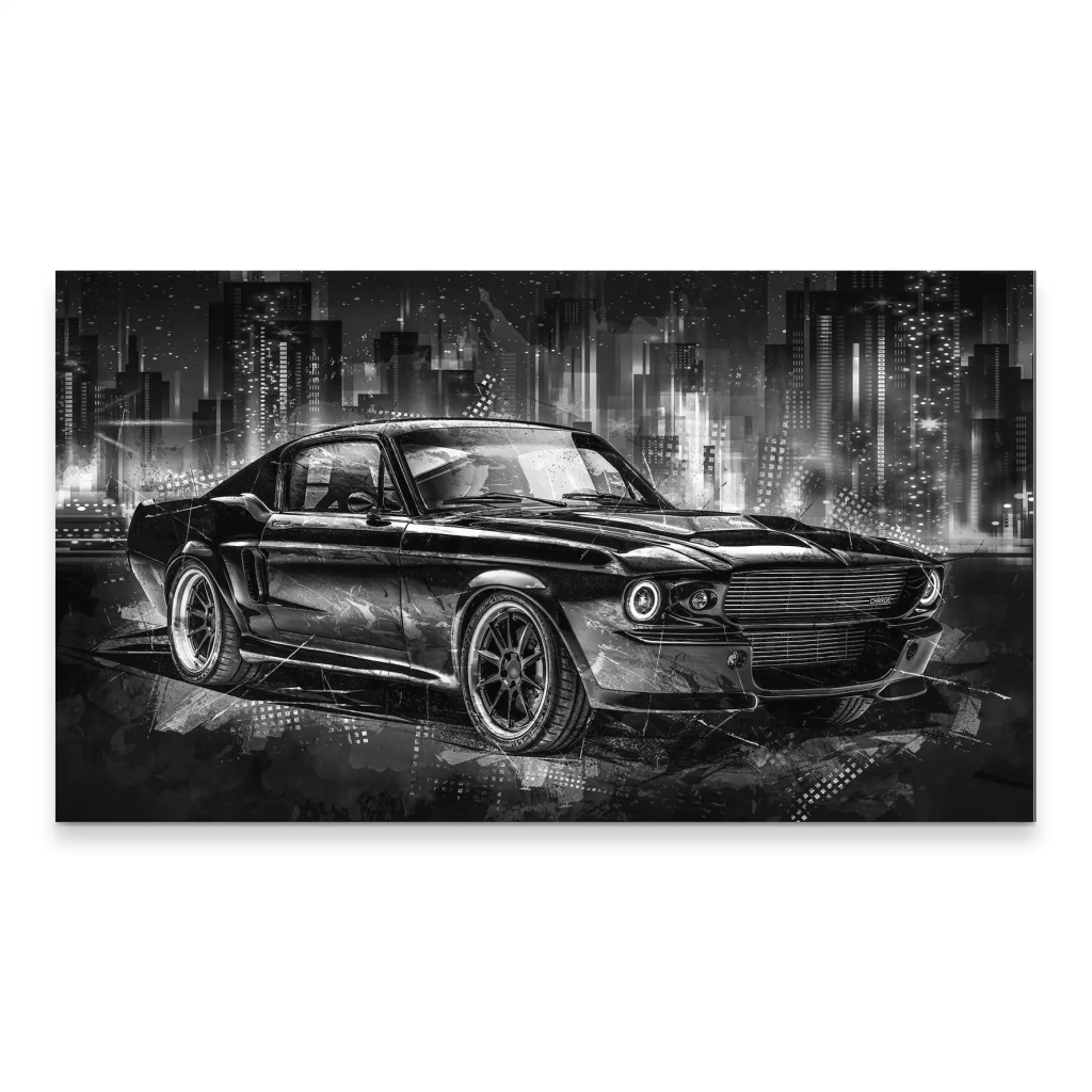 Ford Mustang Retro City Aludibond Bild INGALERIE