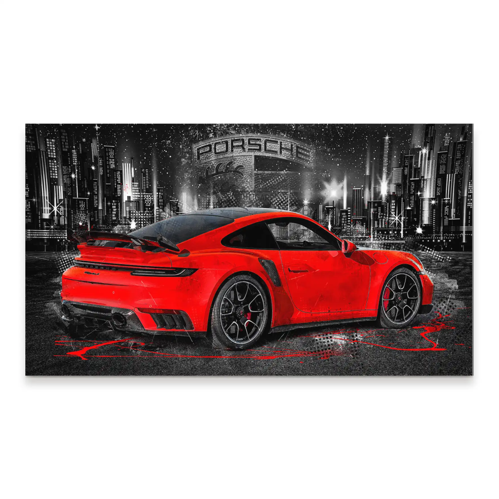 Porsche 911 Turbo Abstrakt Rot Aludibond Bild INGALERIE