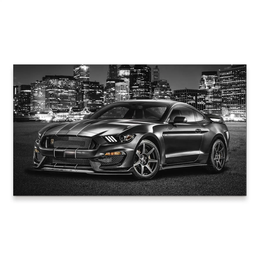 Ford Mustang Black City Aludibond Bild INGALERIE