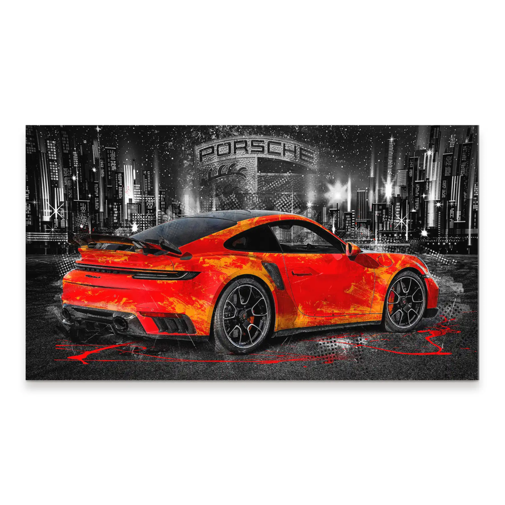 Porsche 911 Turbo Abstrakt Orange Aludibond Bild INGALERIE