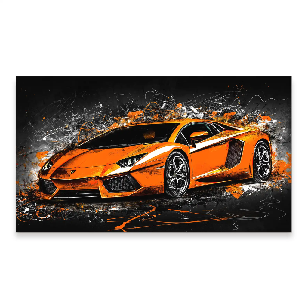 Lambo Aventador Abstrakt Orange Aludibond Bild INGALERIE