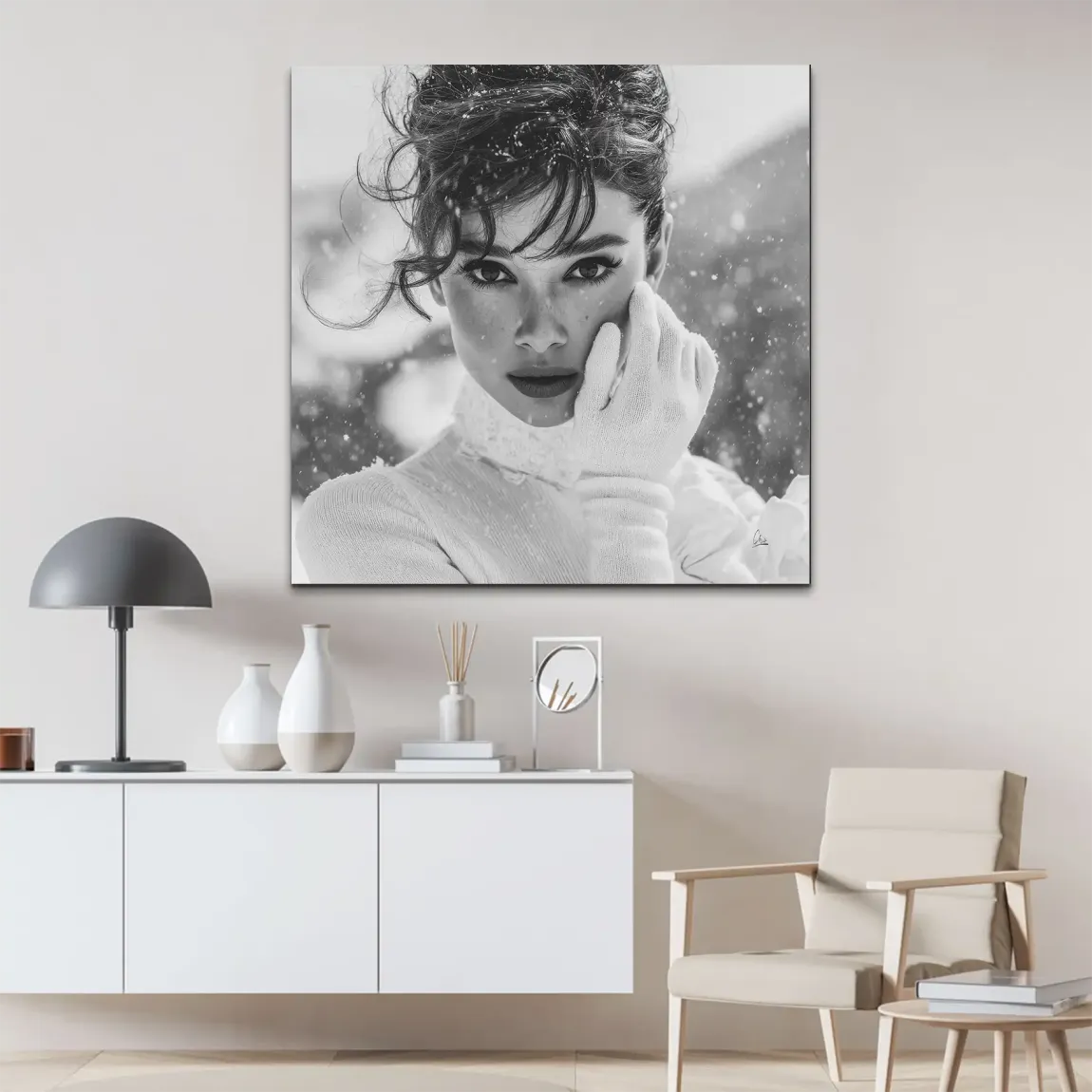 Audrey Hepburn Snow Portrait Alu Dibond Bild