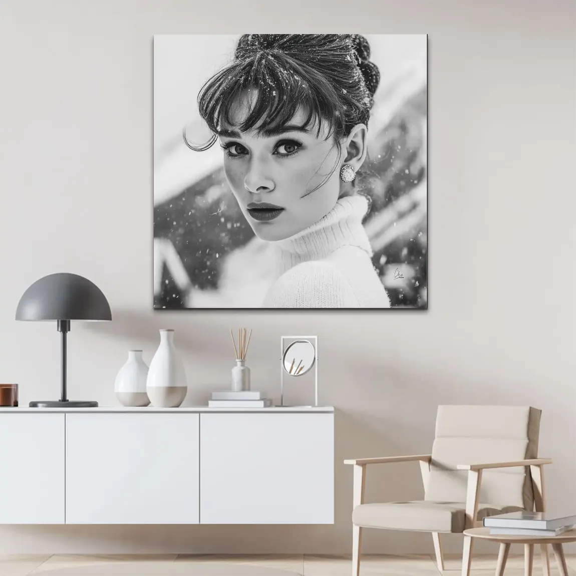 Audrey Hepburn Winter Portrait Alu Dibond Bild