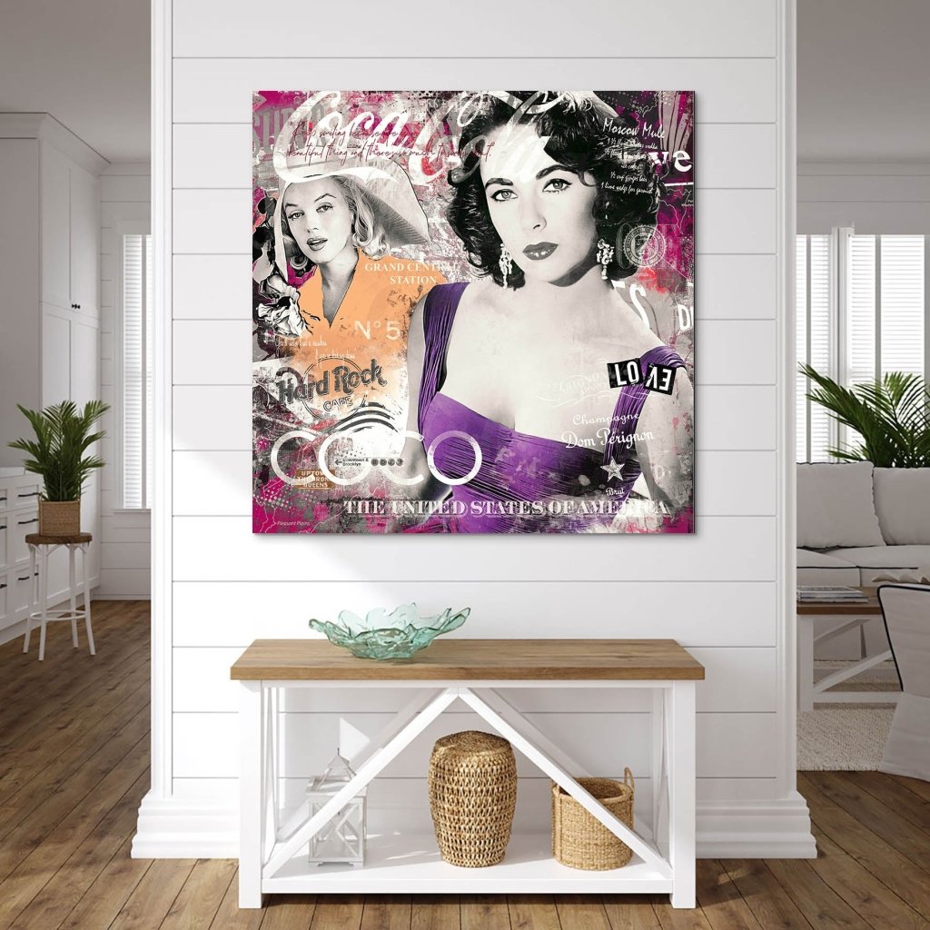 Marilyn & Liz Pop Art Modern Style AluDibond Bild INGALERIE