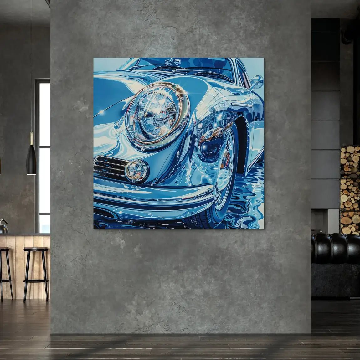 Porsche 356 Abstrakt Blue Nr.2 Alu Dibond Bild INGALERIE