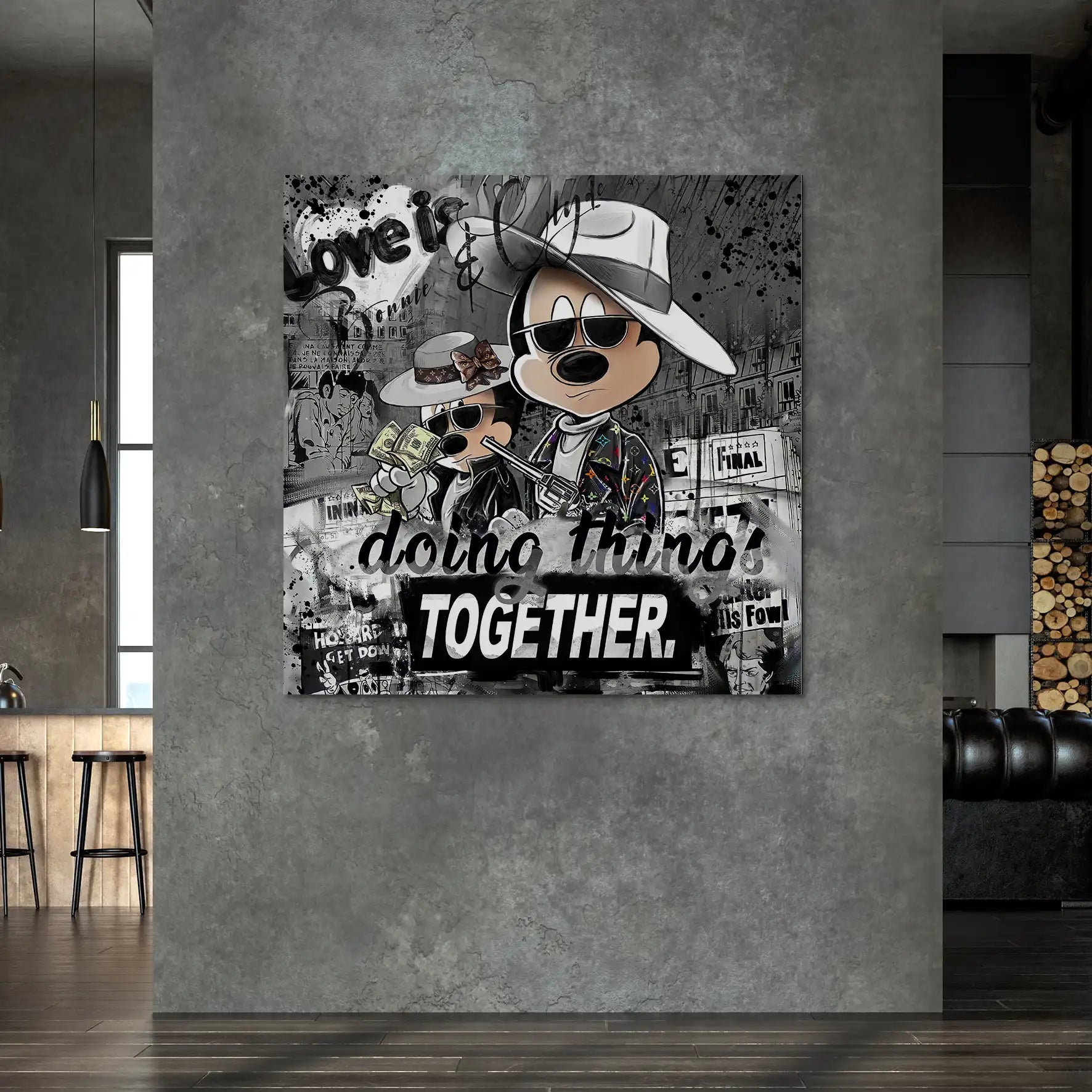 Micky & Minnie Gangster Modern Style AluDibond Bild INGALERIE