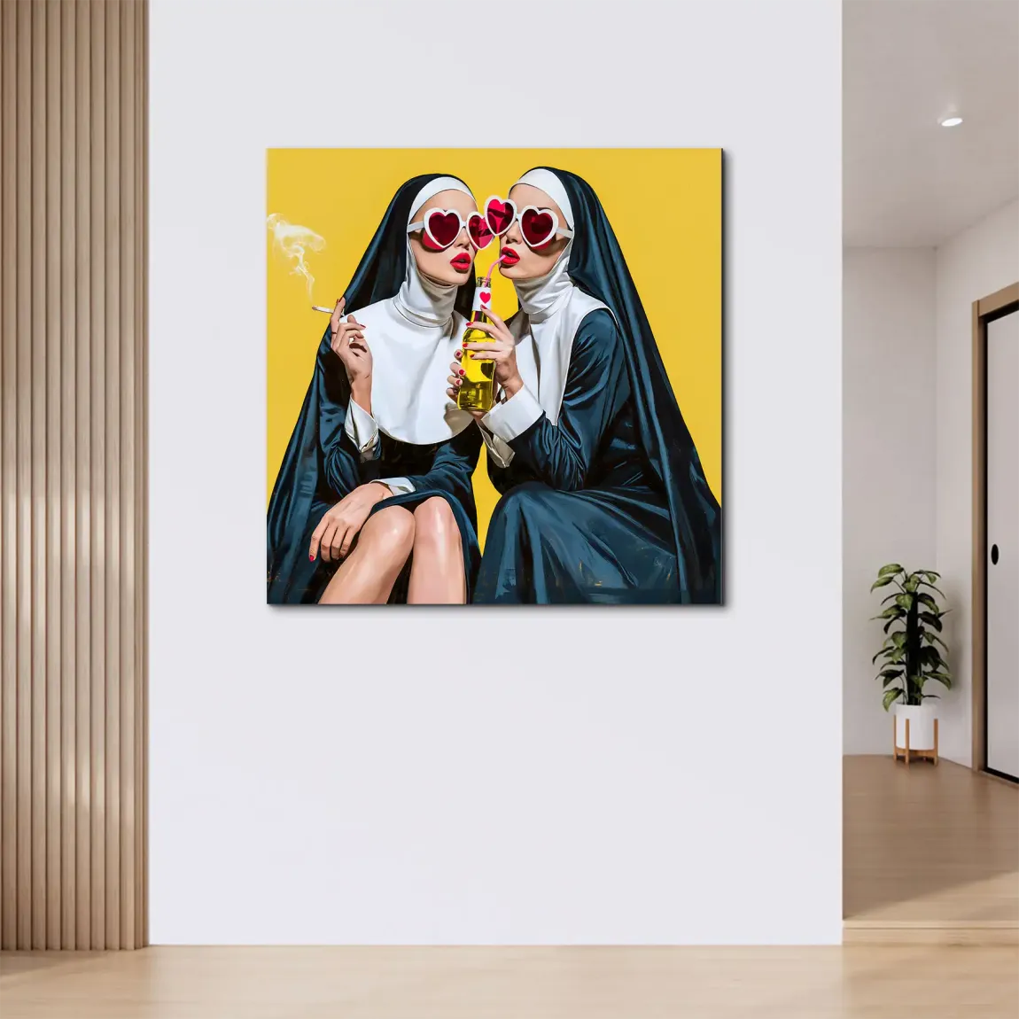 Nonnen Popart Alu Dibond Wandbild