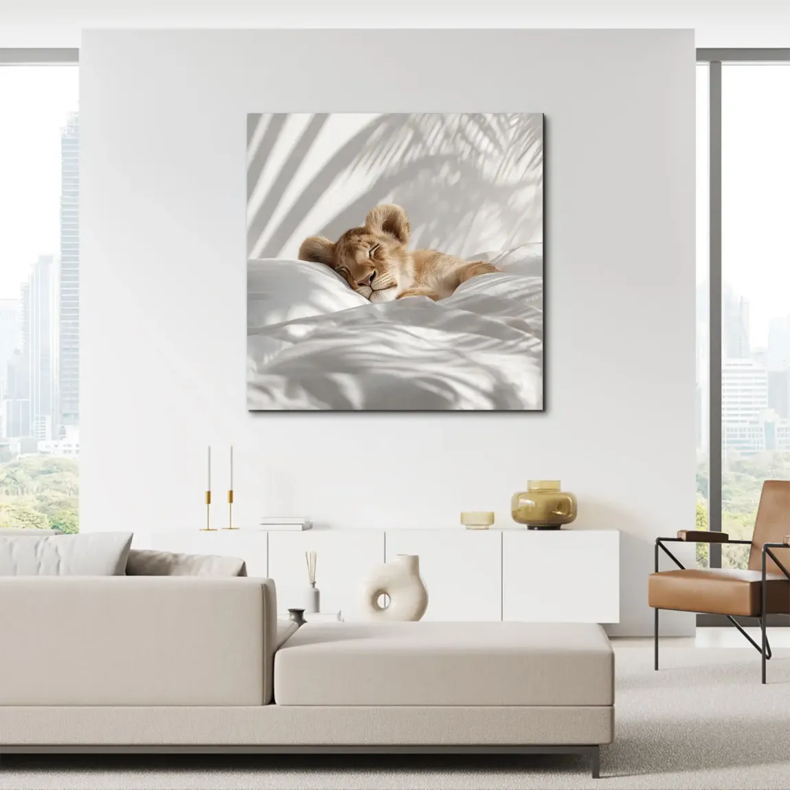 Schlafendes Löwenbaby Alu Dibond Wandbild