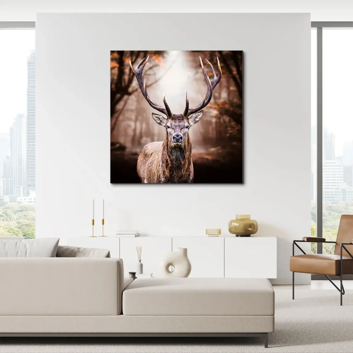 Hirsch Herbstkrone Alu Dibond Wandbild