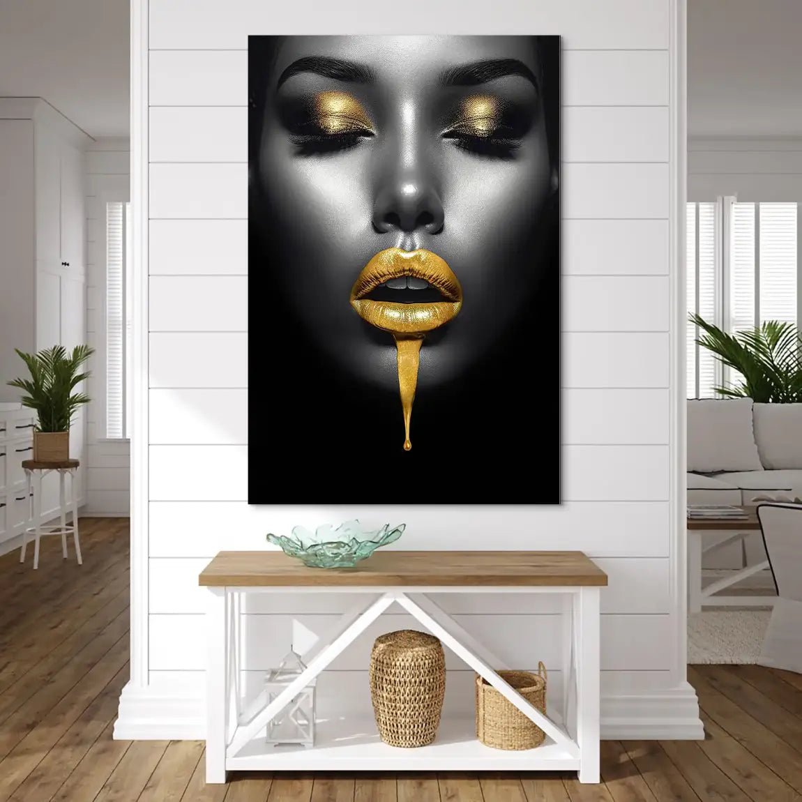 Gold Lips Beauty AluDibond Bild INGALERIE