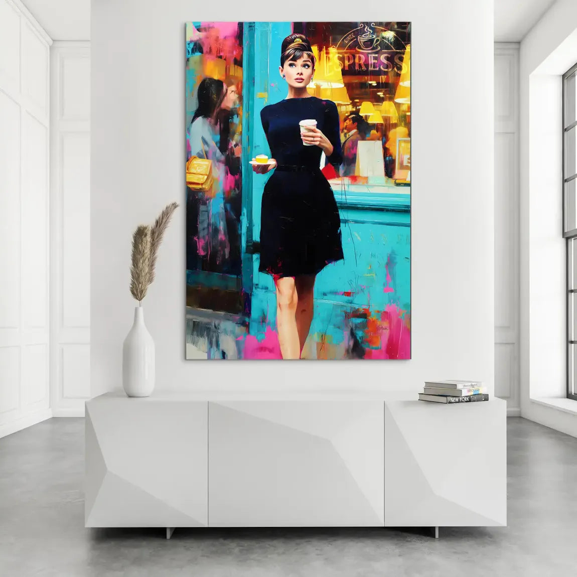 Audrey Hepburn Frühstück mit Stil AluDibond Bild INGALERIE