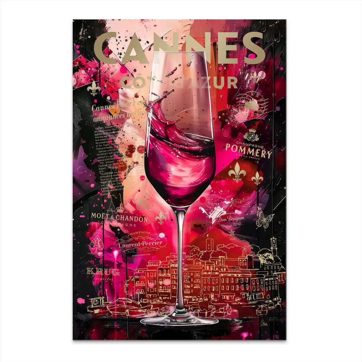 Cannes Champagner Pop Art AluDibond Bild INGALERIE