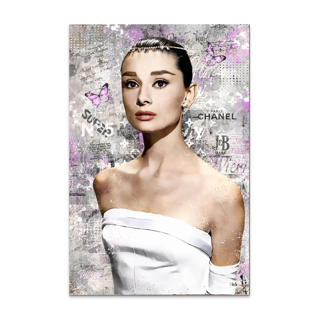 Audrey Hepburn Silver Style Pop Art AluDibond Bild INGALERIE