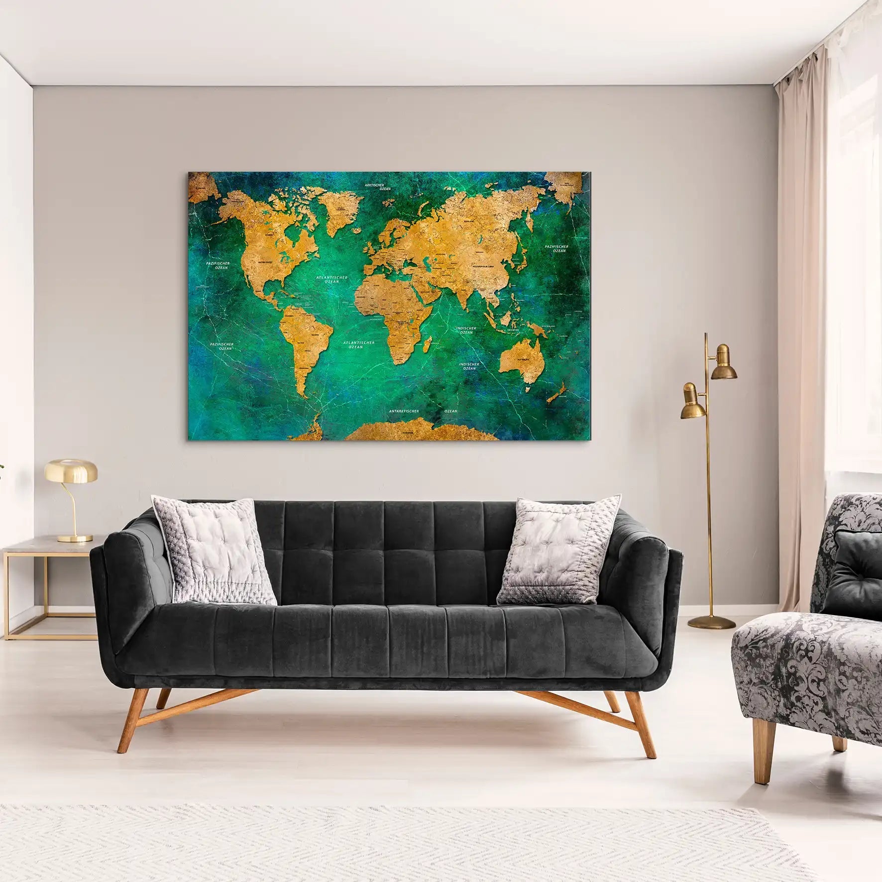 Weltkarte Green Ocean AluDibond Bild INGALERIE