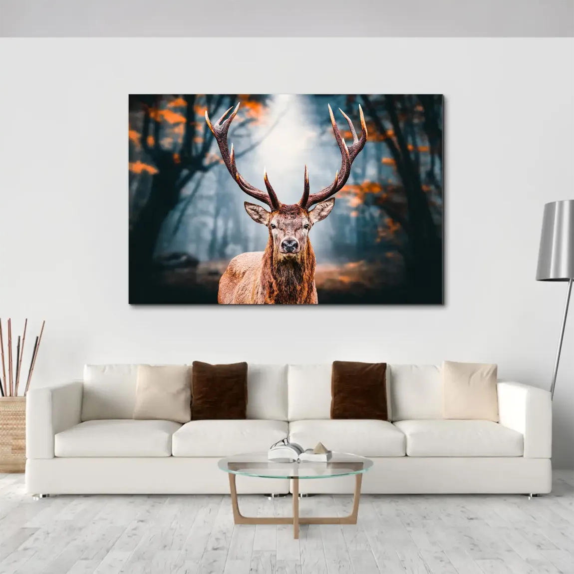 Hirsch im Wald AluDibond Wandbild
