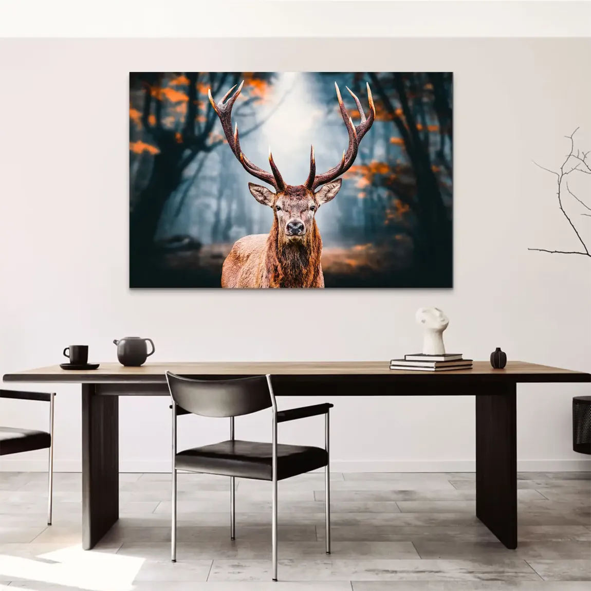 Hirsch im Wald AluDibond Wandbild