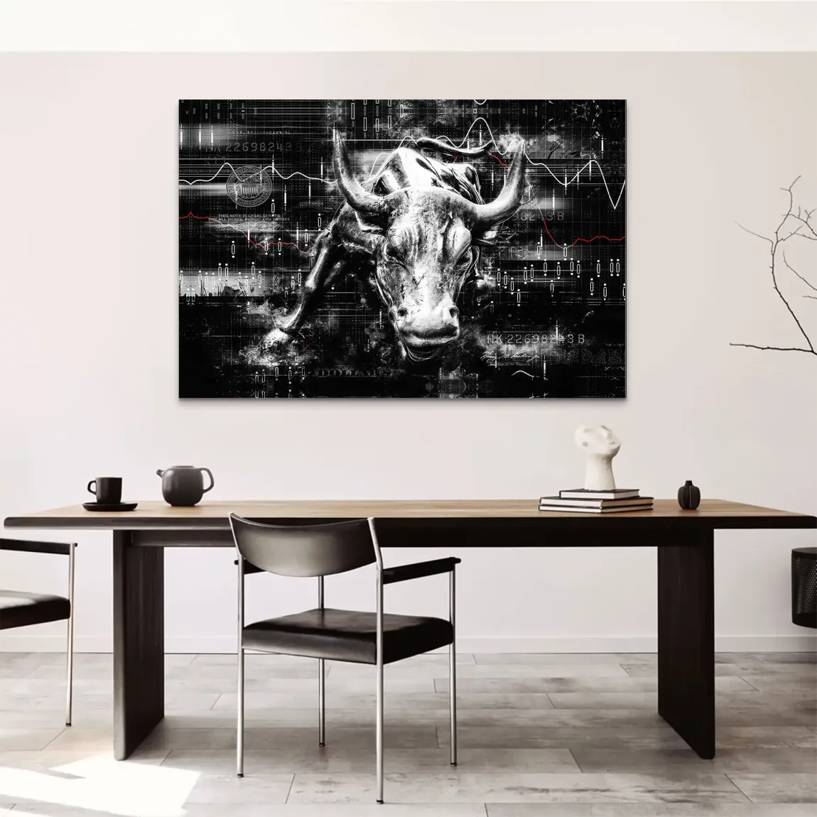 Börsenbulle Noir AluDibond Wandbild