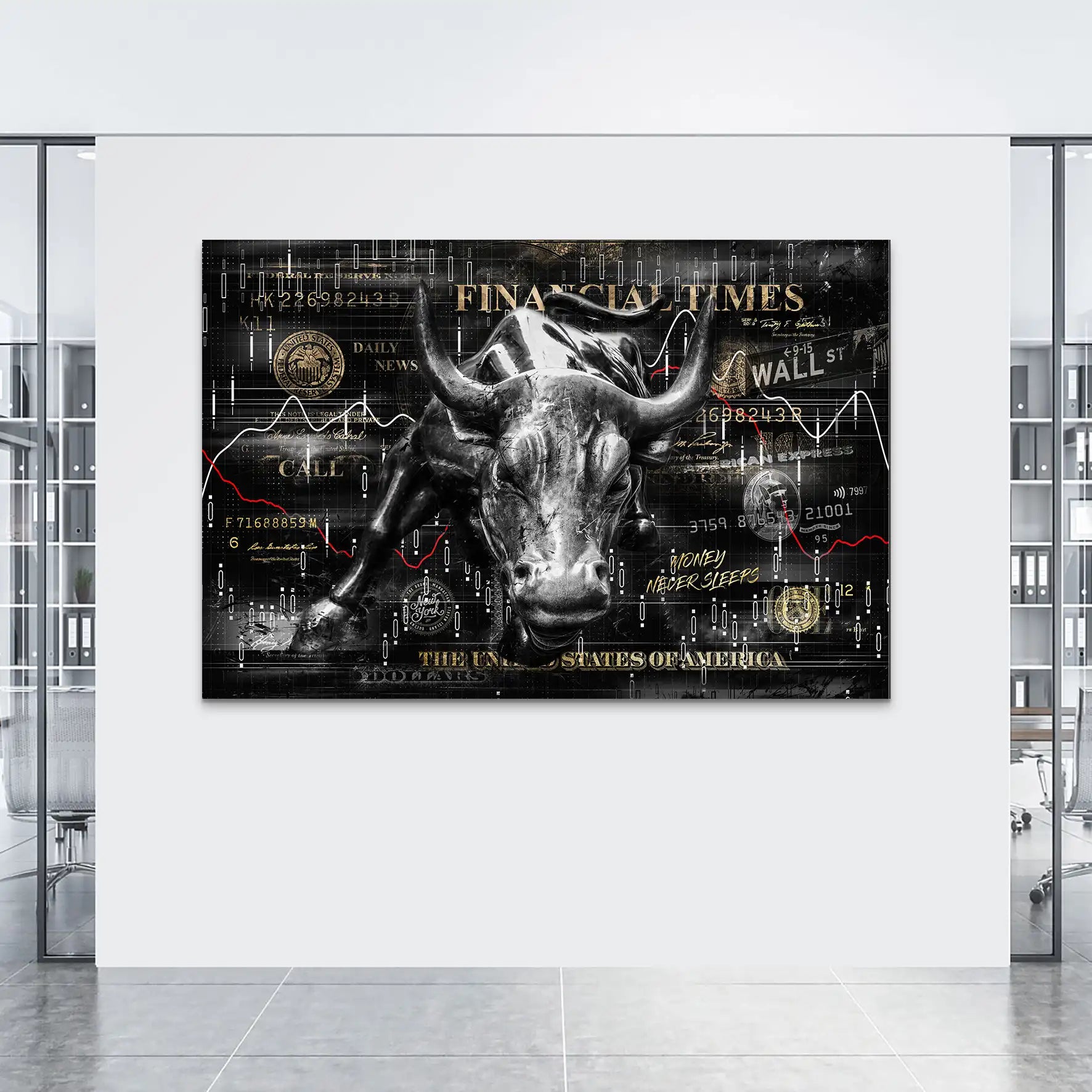 Wallstreet Bulle Black Pop Art AluDibond Bild INGALERIE