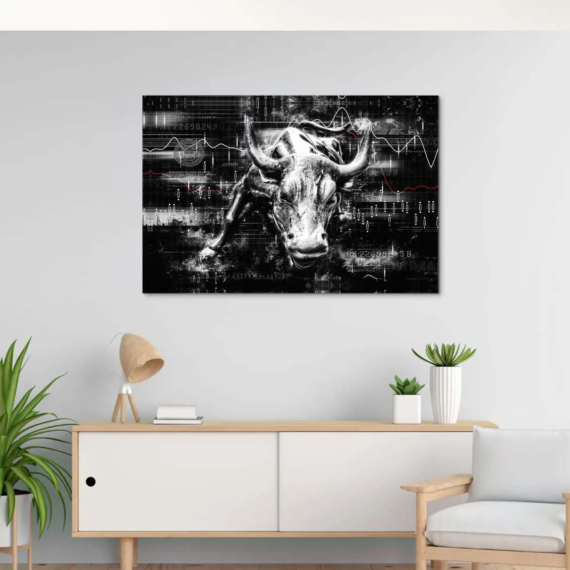 Börsenbulle Noir AluDibond Wandbild