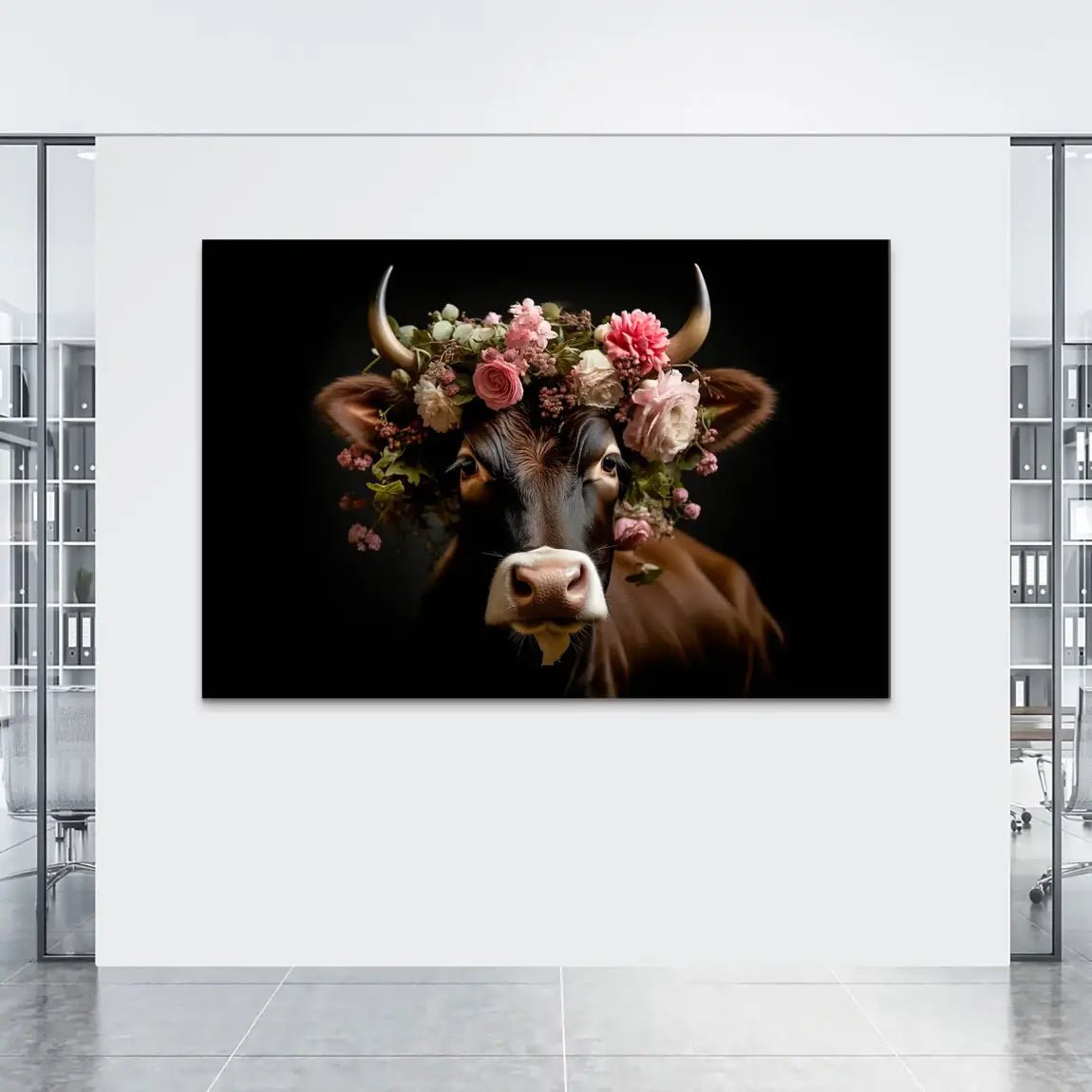 Kuh liebt Blumen AluDibond Bild INGALERIE