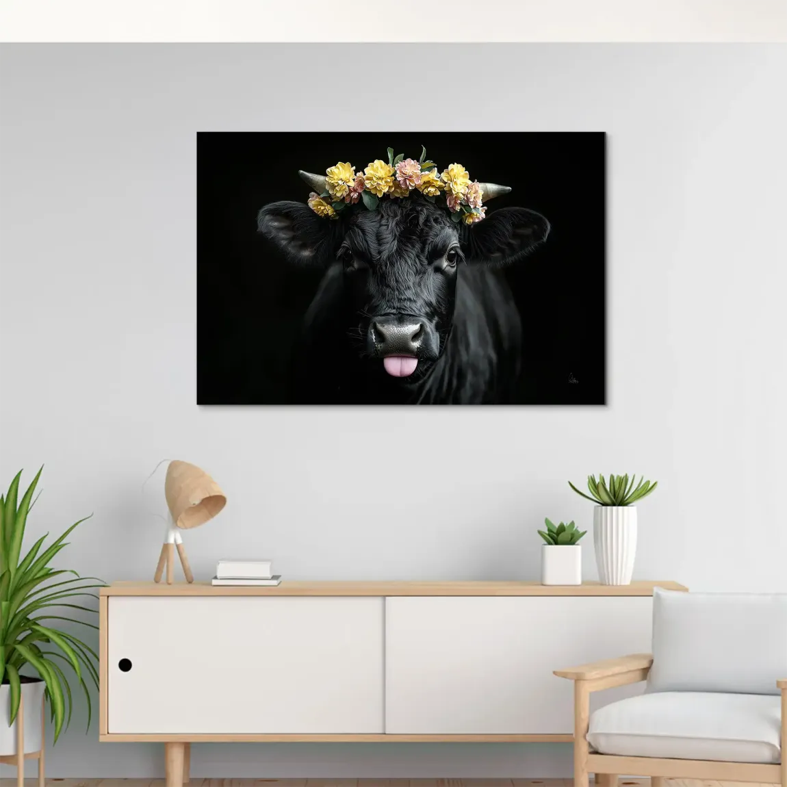 Blumige Kuh AluDibond Wandbild