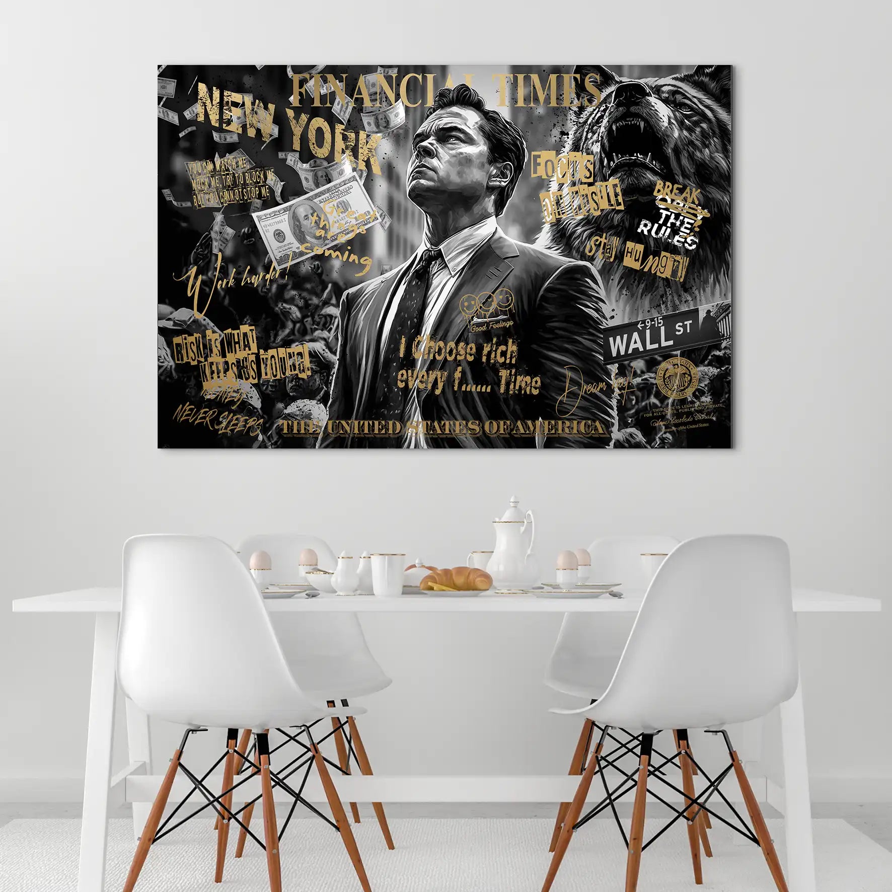 Wallstreet Wolf Gold Style Alu Dibond Bild INGALERIE