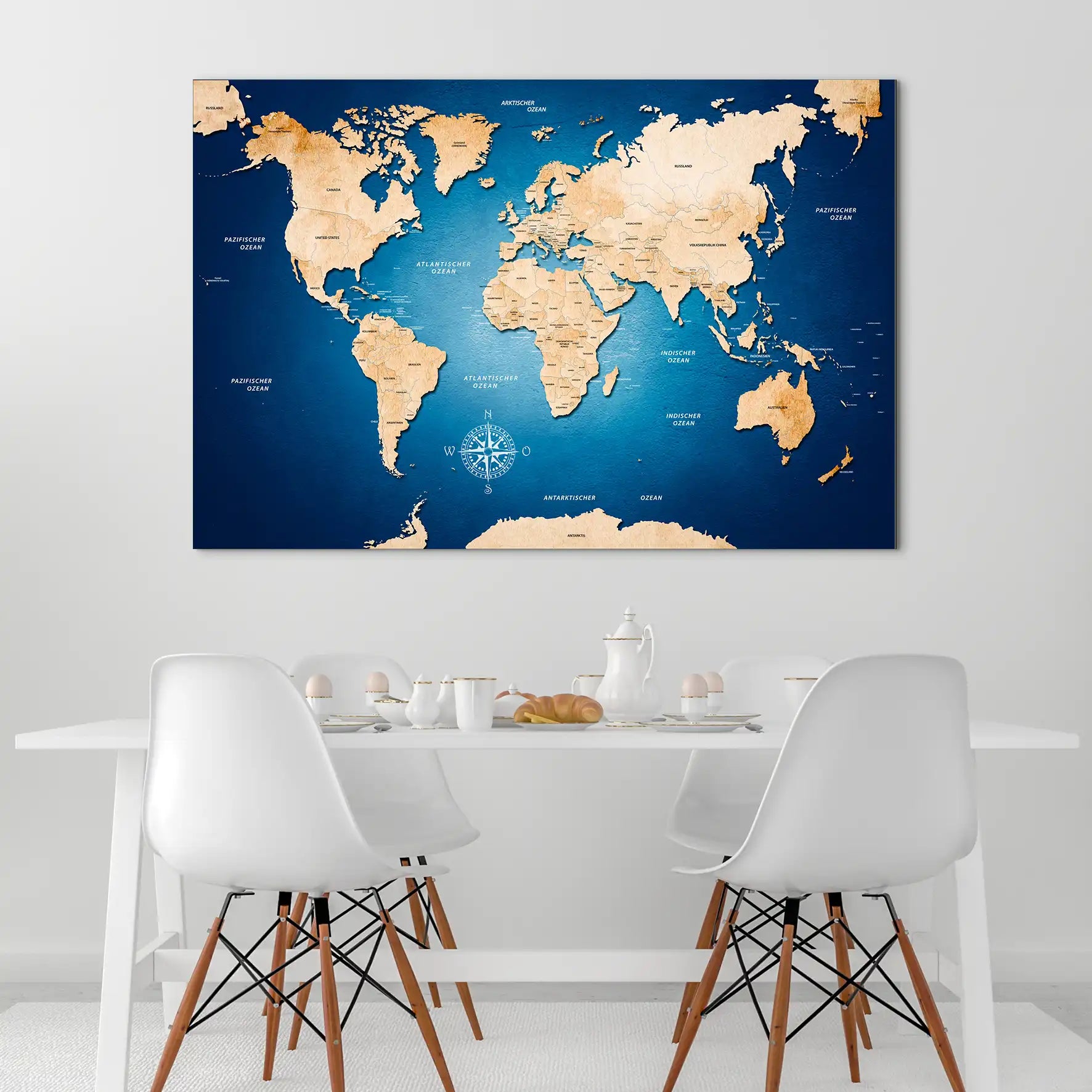 Weltkarte Blue Style AluDibond Bild INGALERIE