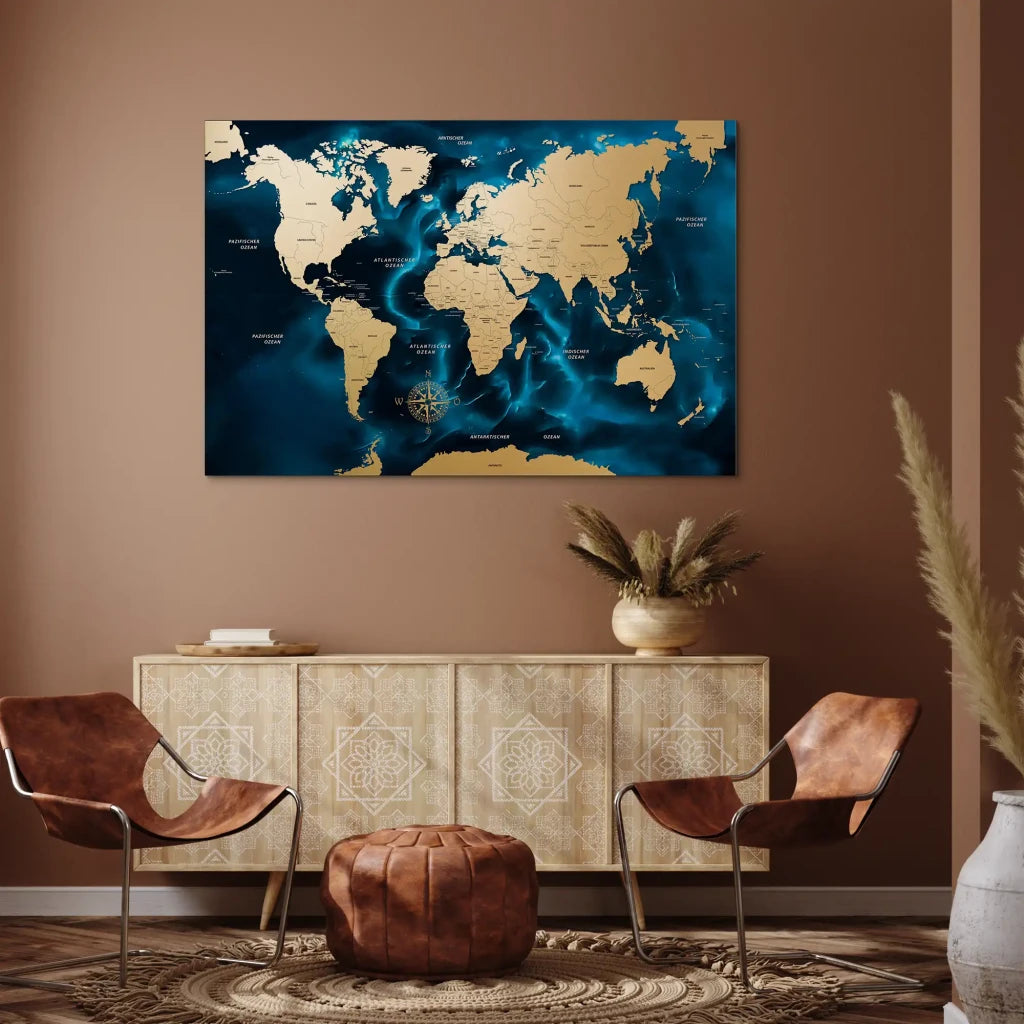 Weltkarte Ocean Blue AluDibond Bild INGALERIE