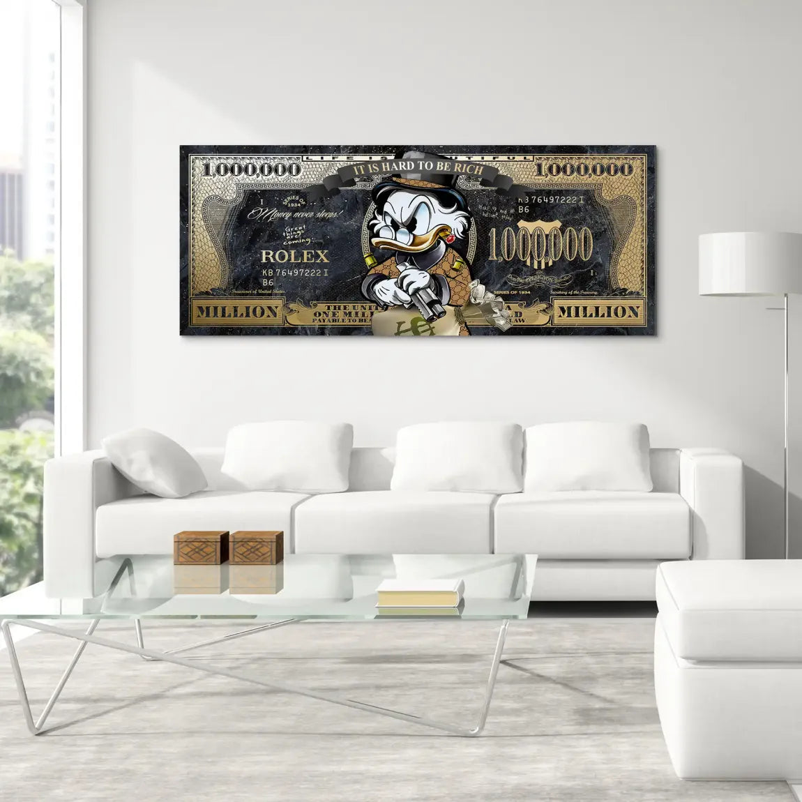 Dogobert Duck Cashed Out Pop Art Dollar AluDibond Bild INGALERIE