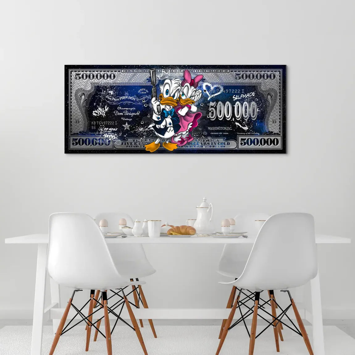 Donald & Daisy Duck Blue Pop Art Dollar AluDibond Bild INGALERIE
