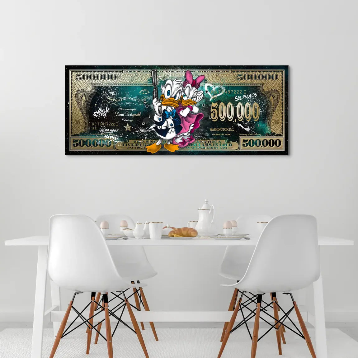 Donald & Daisy Duck Green Gold Pop Art Dollar AluDibond Bild INGALERIE