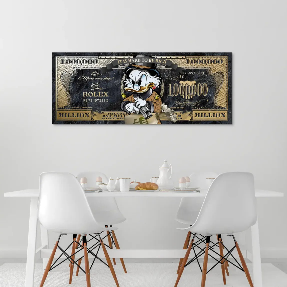 Dogobert Duck Cashed Out Pop Art Dollar AluDibond Bild INGALERIE