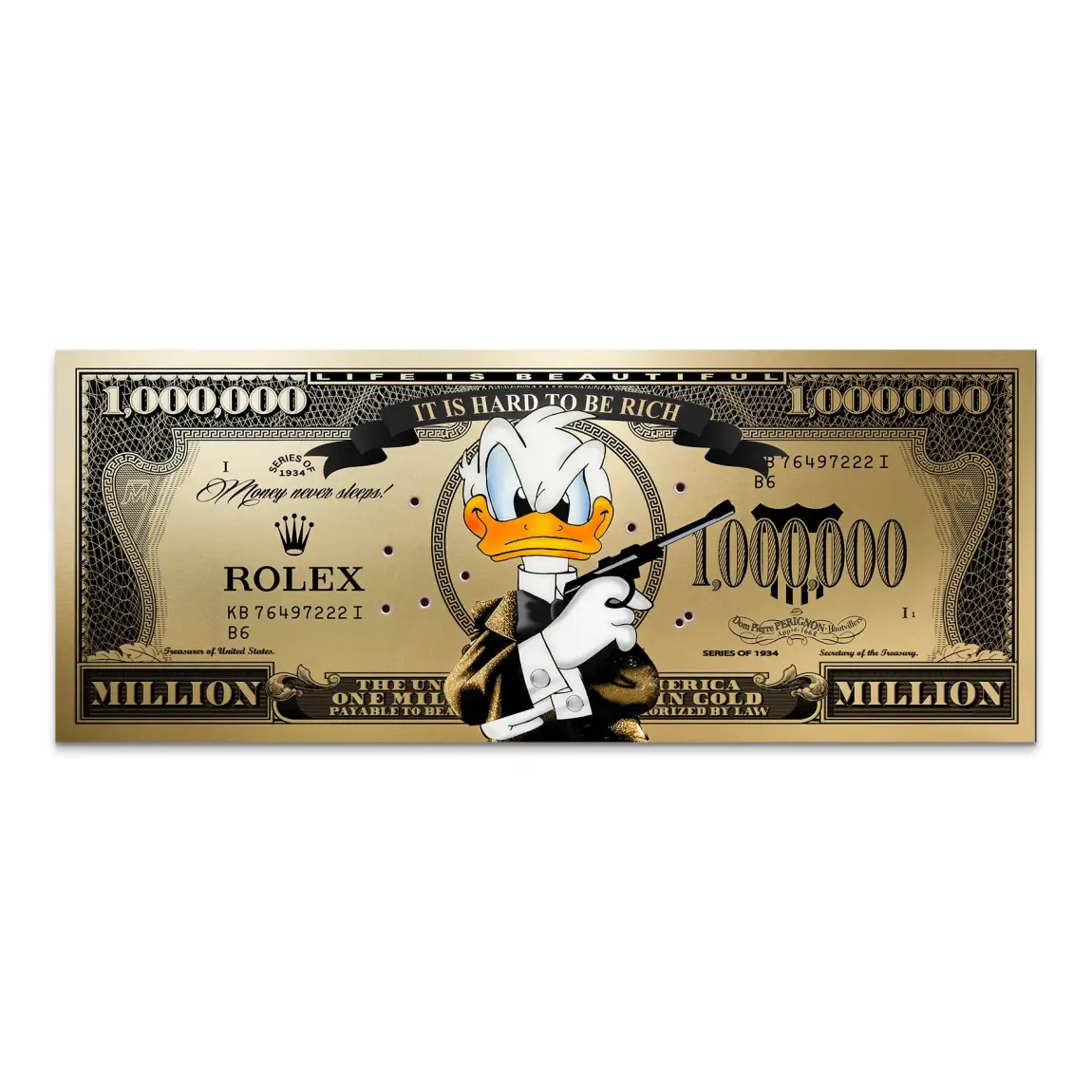 Donald Duck Goldfinger Instinct Pop Art Dollar AluDibond Bild INGALERIE