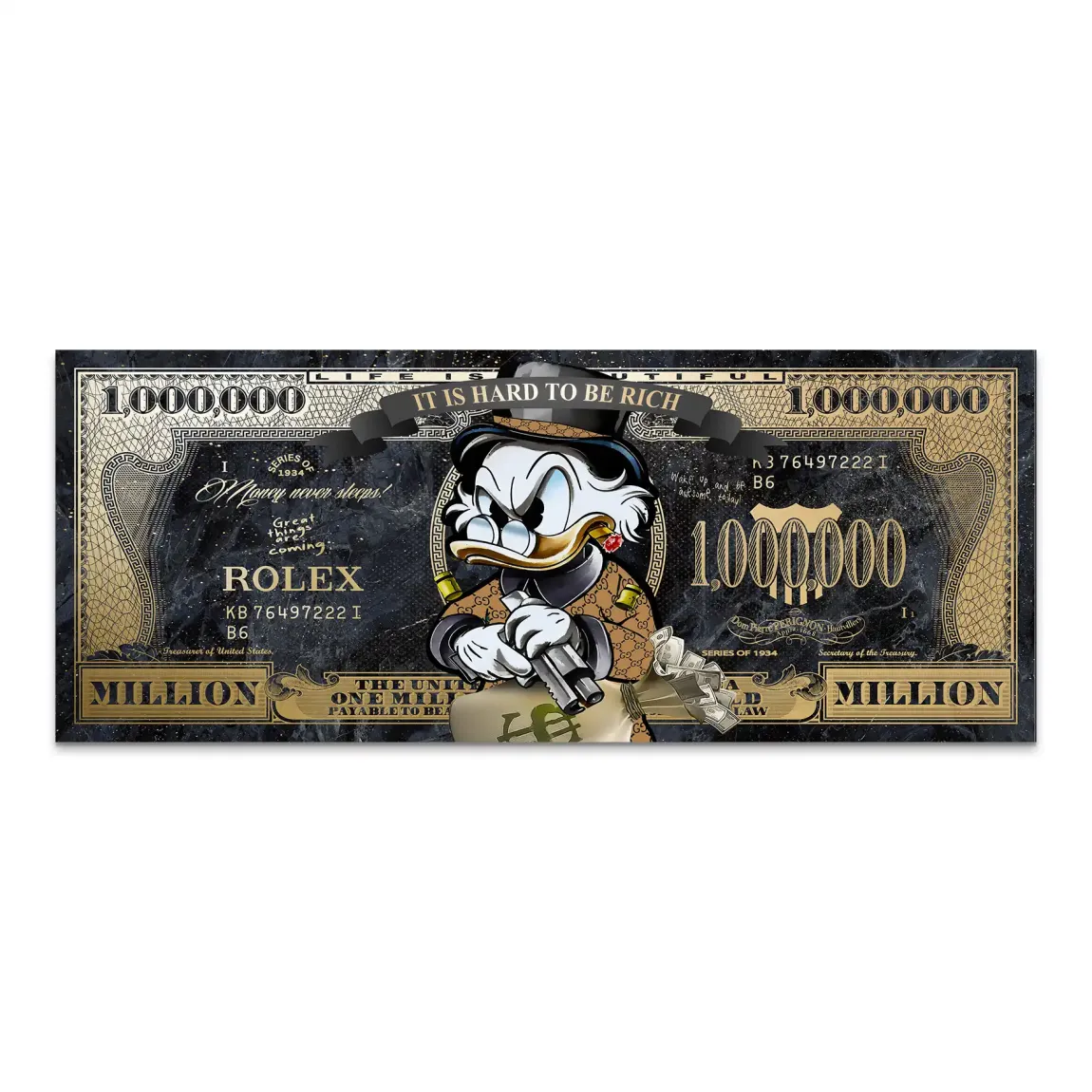 Dogobert Duck Cashed Out Pop Art Dollar AluDibond Bild INGALERIE