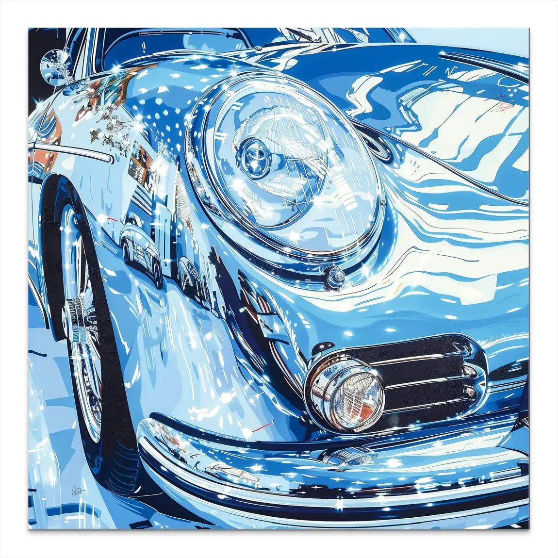 Porsche 356 Abstrakt Blue Alu Dibond Bild INGALERIE