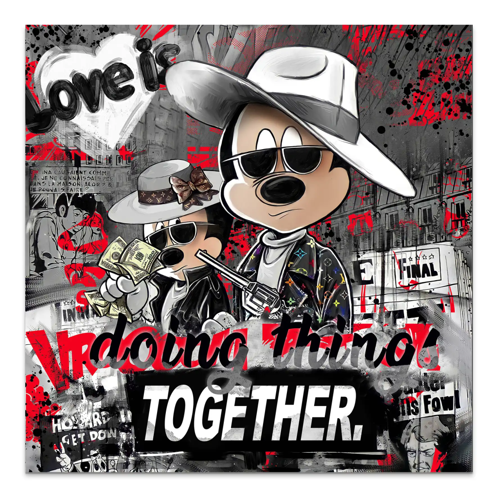 Micky & Minnie Gangster Streetart AluDibond Bild INGALERIE