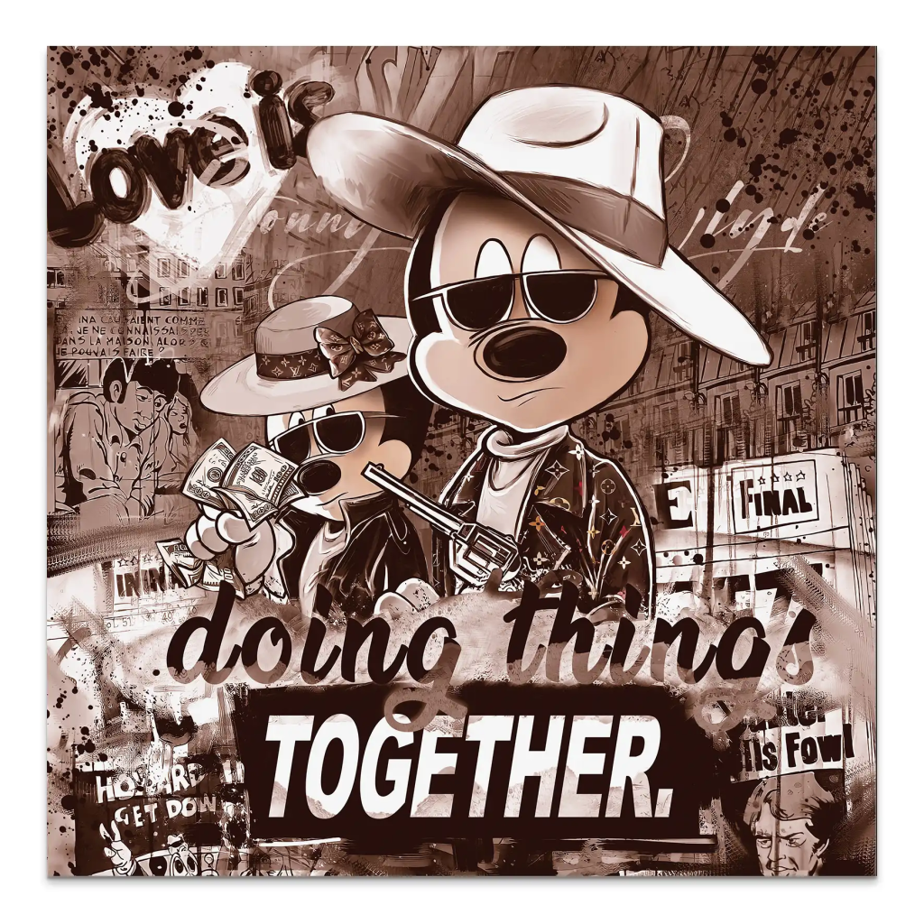 Micky & Minnie Gangster Retro Style AluDibond Bild INGALERIE