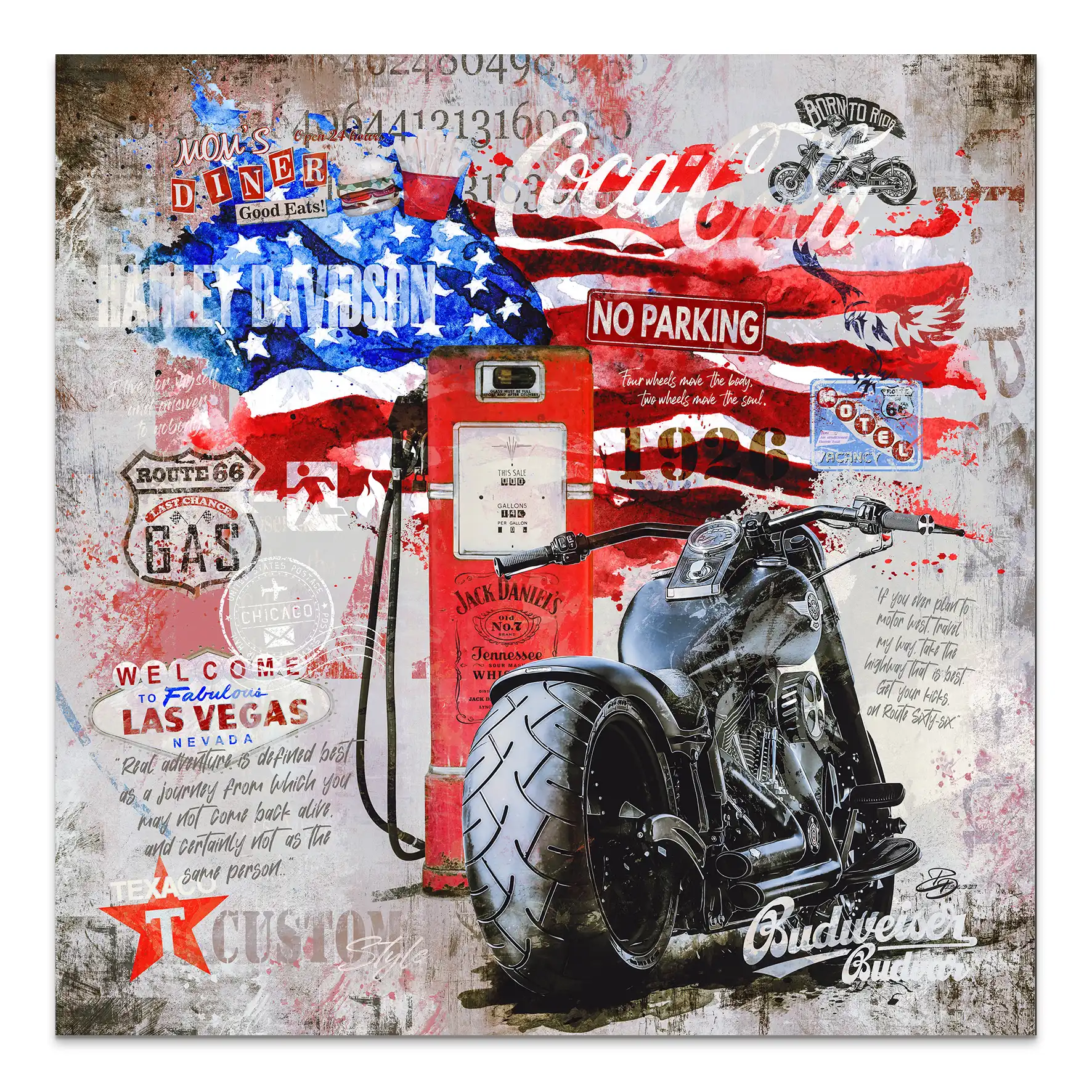 Harley USA Pop Art Nr.3 AluDibond Bild INGALERIE