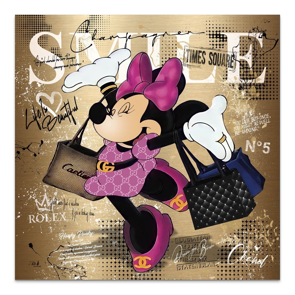 Minnie Smile Gold Pop Art AluDibond Bild INGALERIE