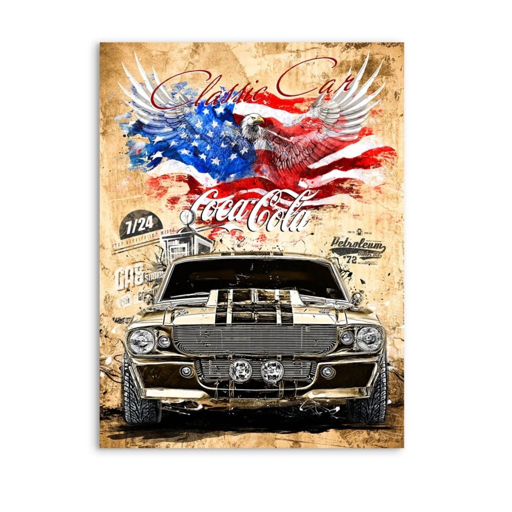 Ford Mustang Pop Art Retro Style AluDibond Bild INGALERIE