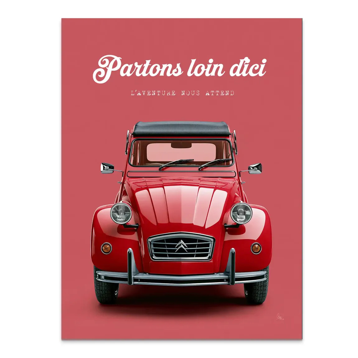 Citroen 2CV Rouge Alu Dibond Wandbild